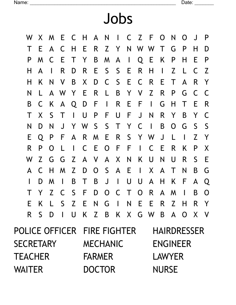 Jobs Word Search