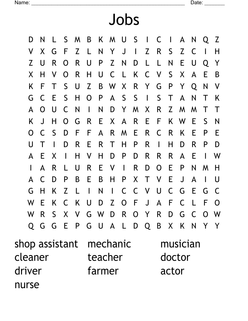 Jobs Word Search