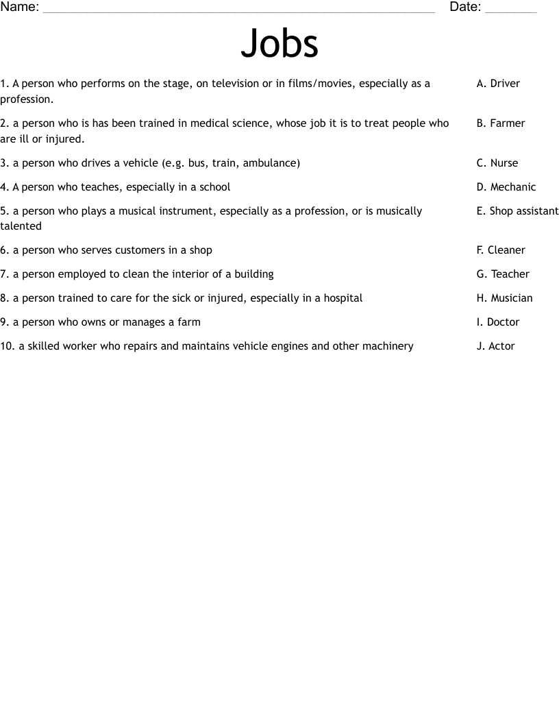 Jobs Worksheet