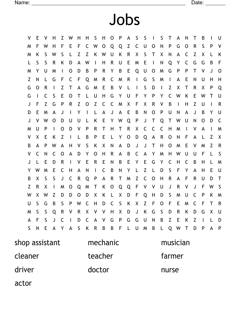 Jobs Word Search