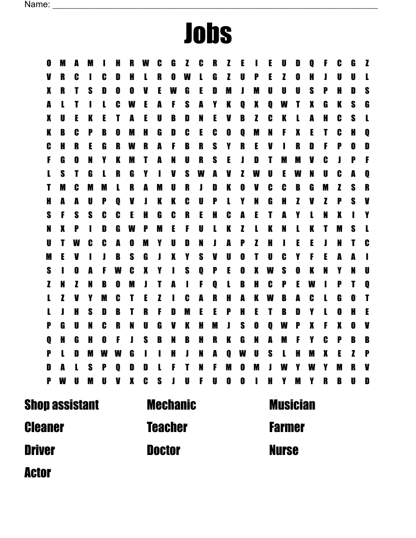 Jobs Word Search