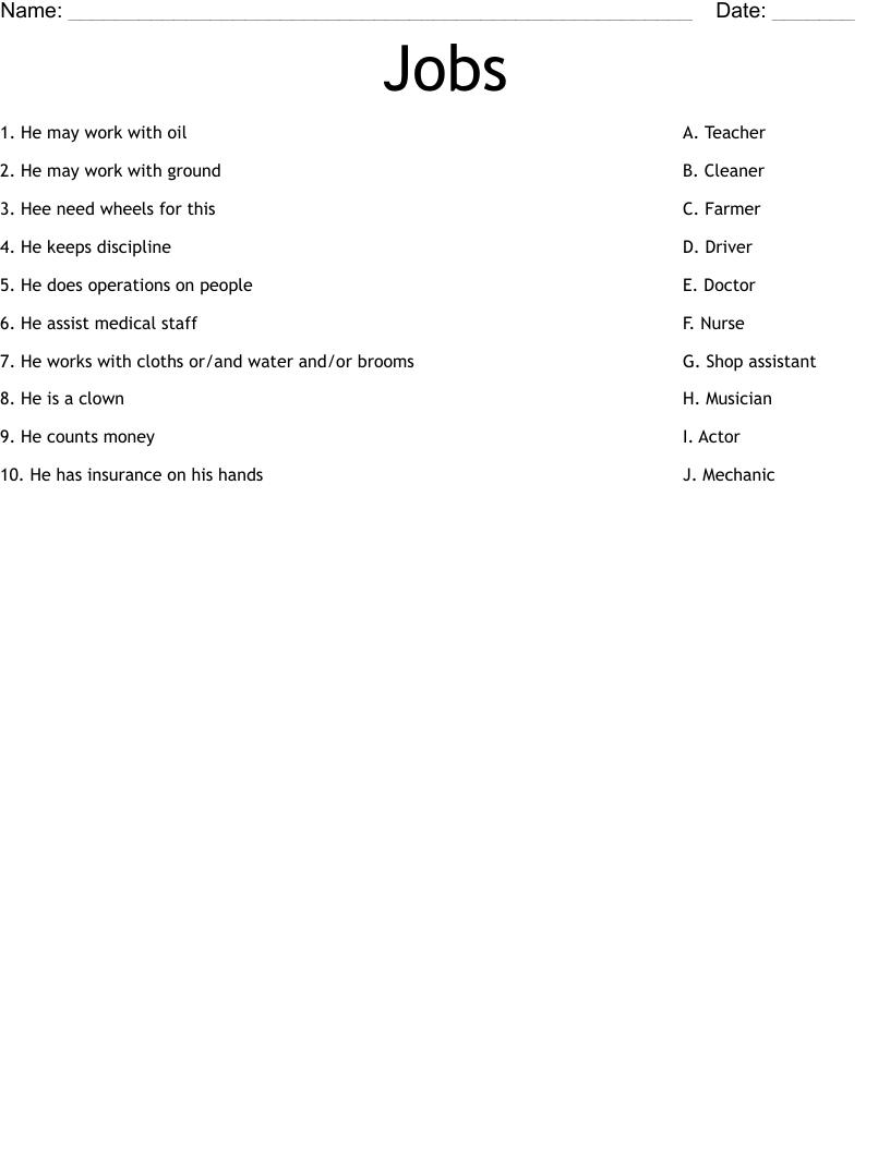 Jobs Worksheet