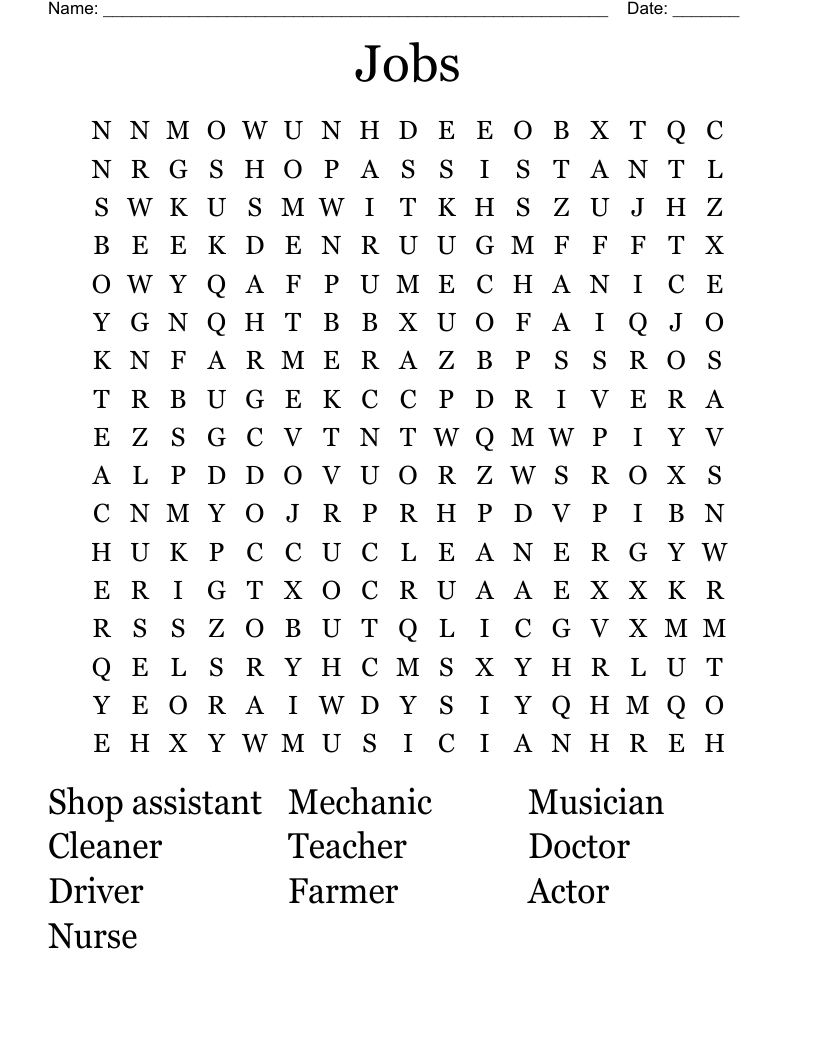 Jobs Word Search