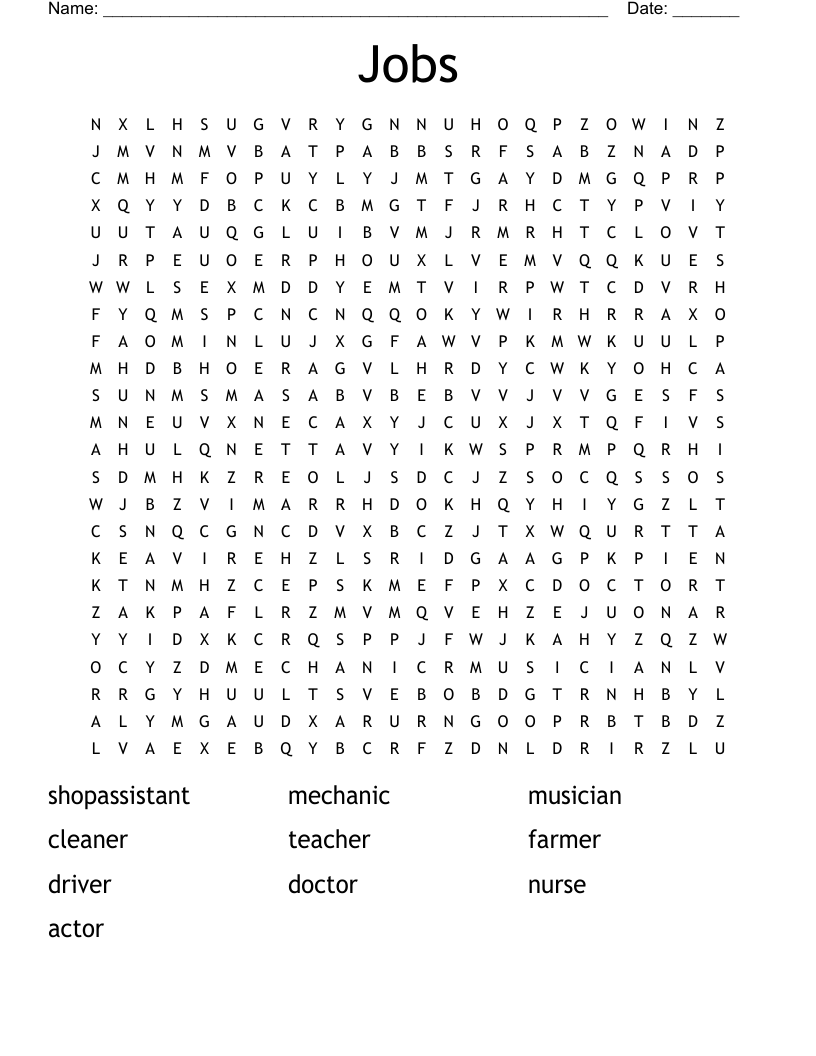 Jobs Word Search