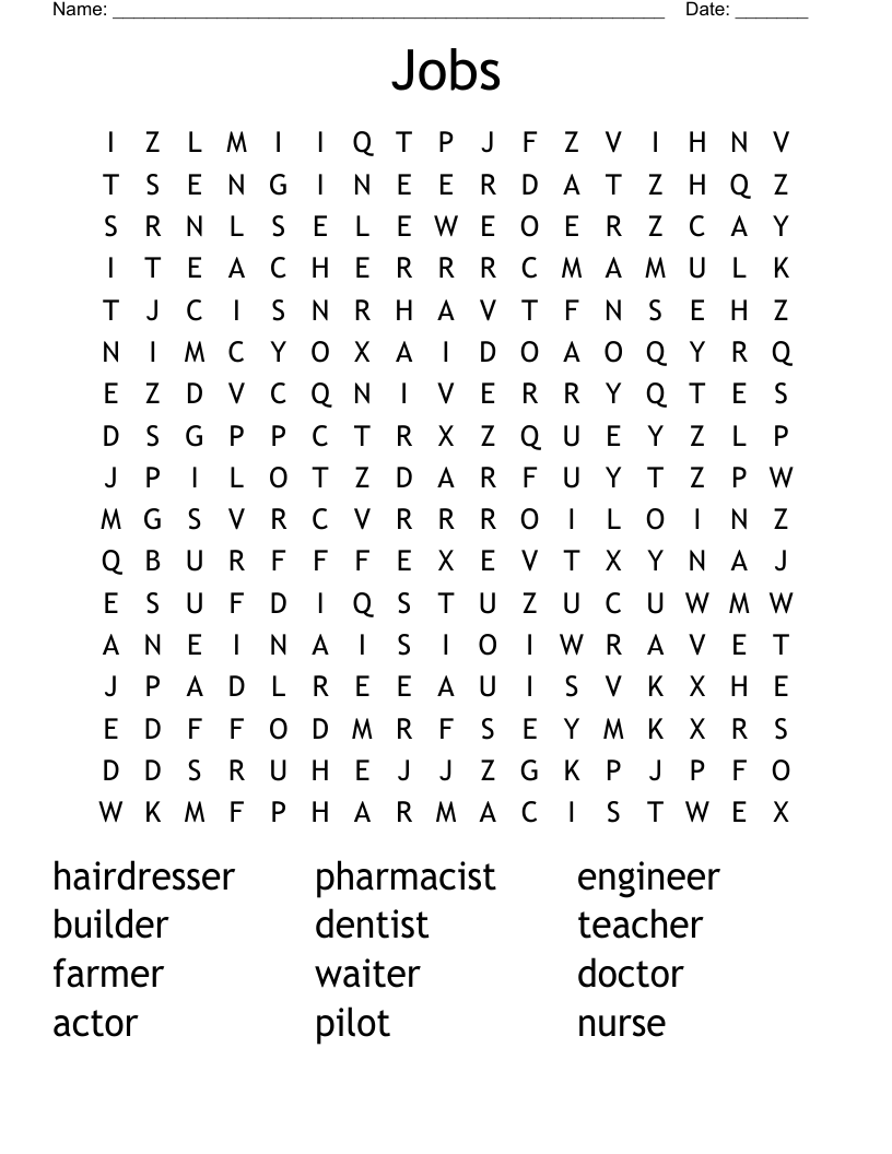 Jobs Word Search