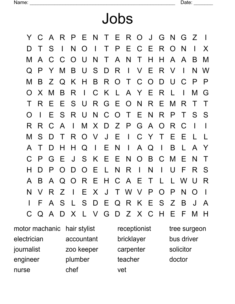 Jobs Word Search