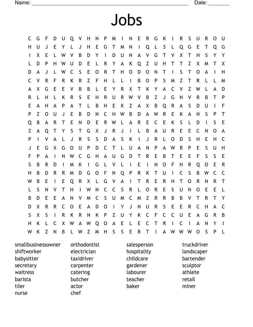Jobs Word Search