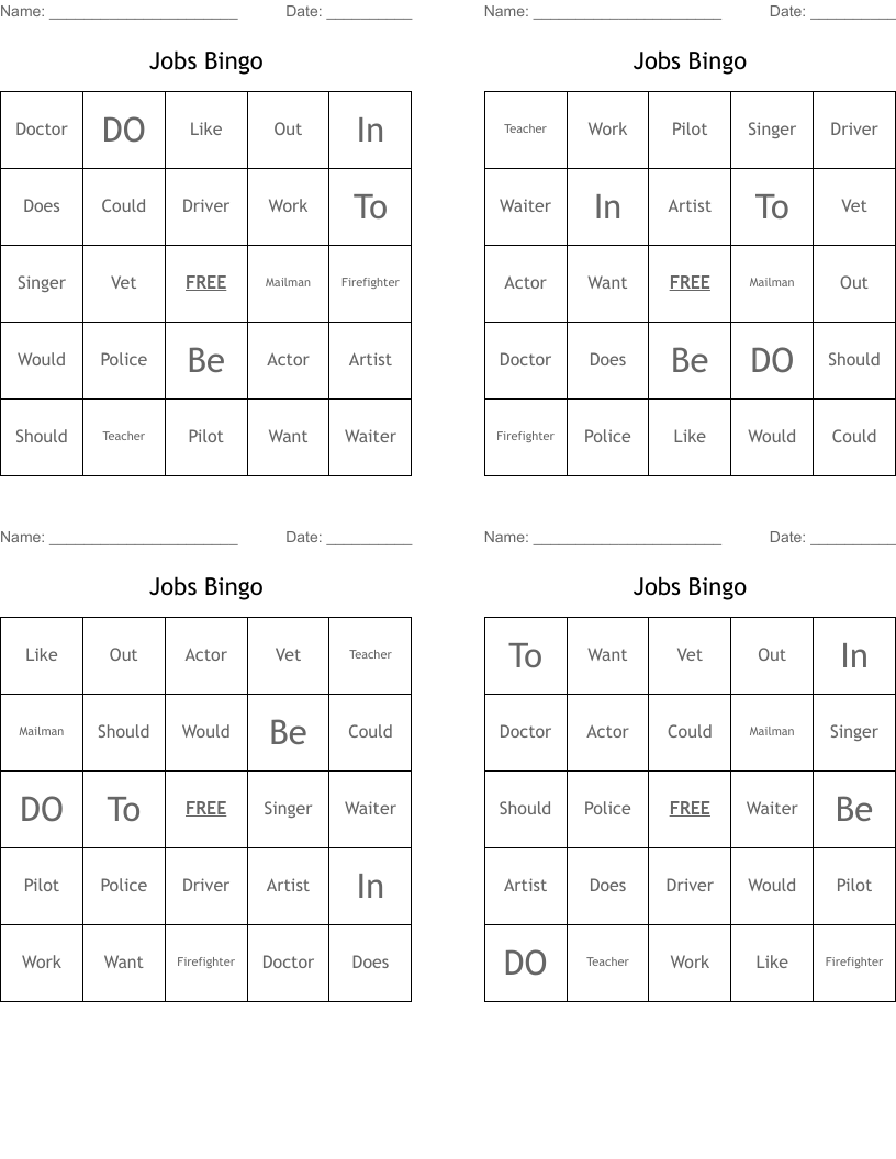 Jobs Bingo