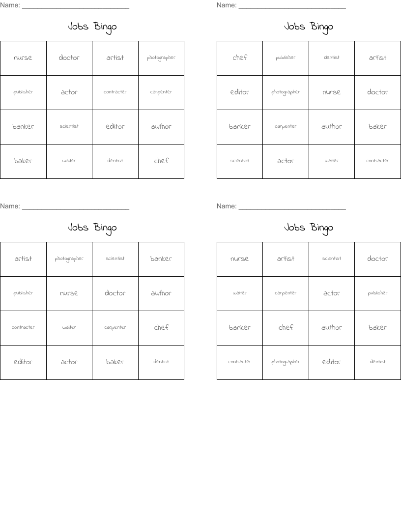 Jobs Bingo