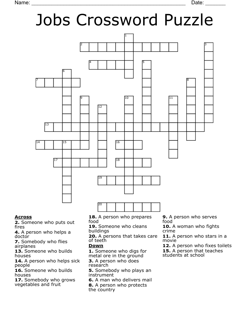 Jobs Crossword Puzzle