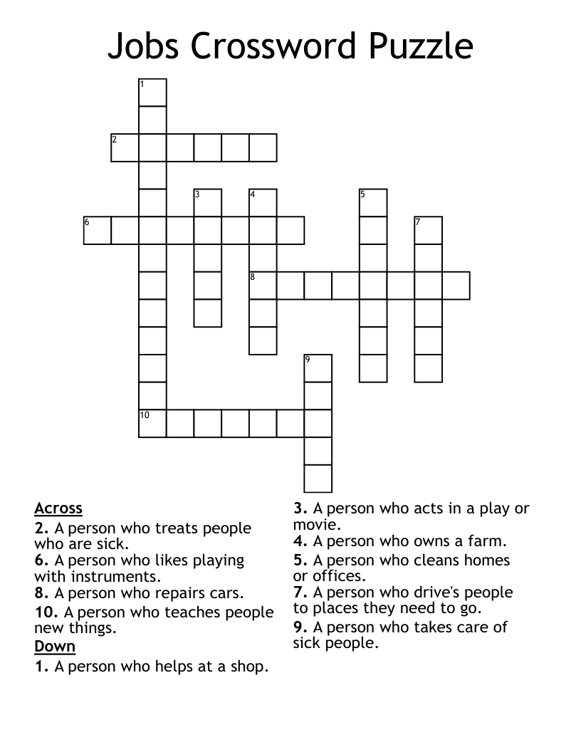 Jobs Crossword Puzzle 