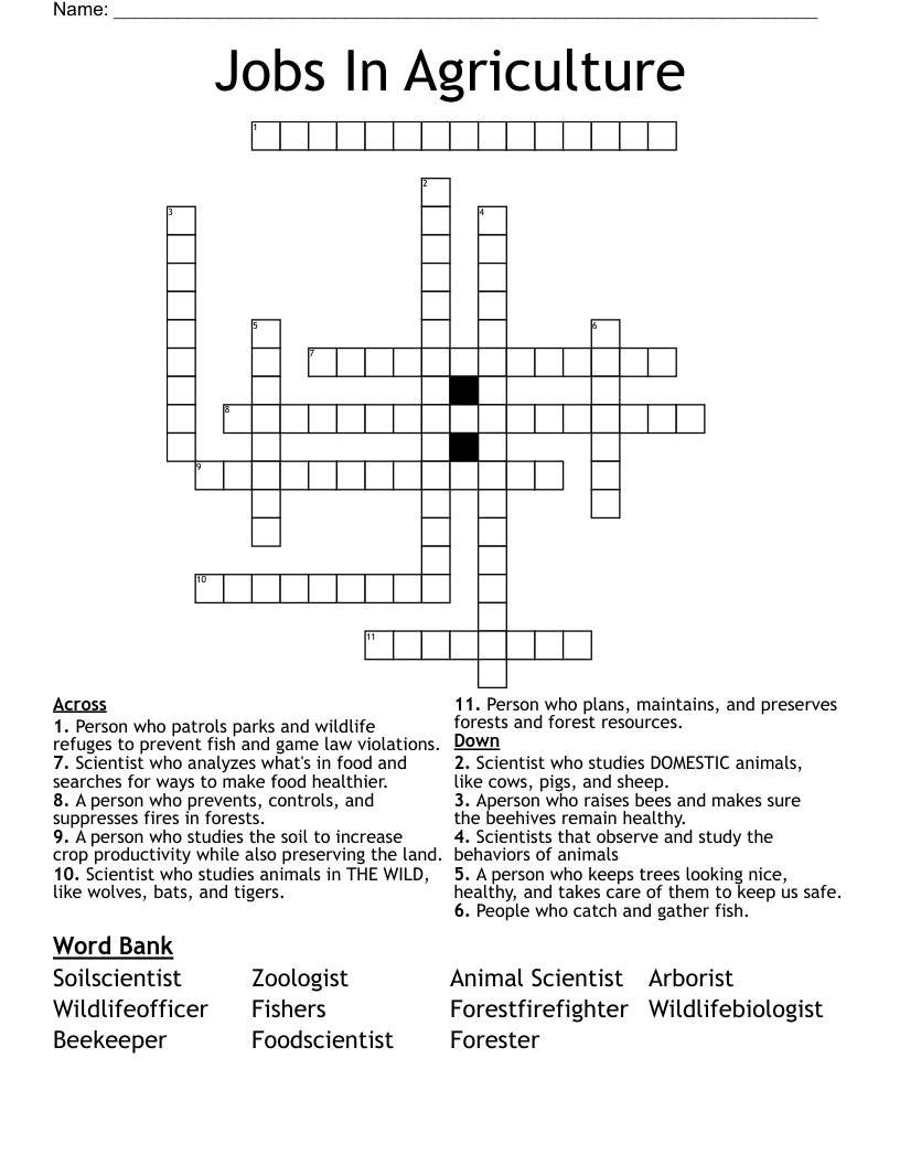 Jobs In Agriculture Crossword