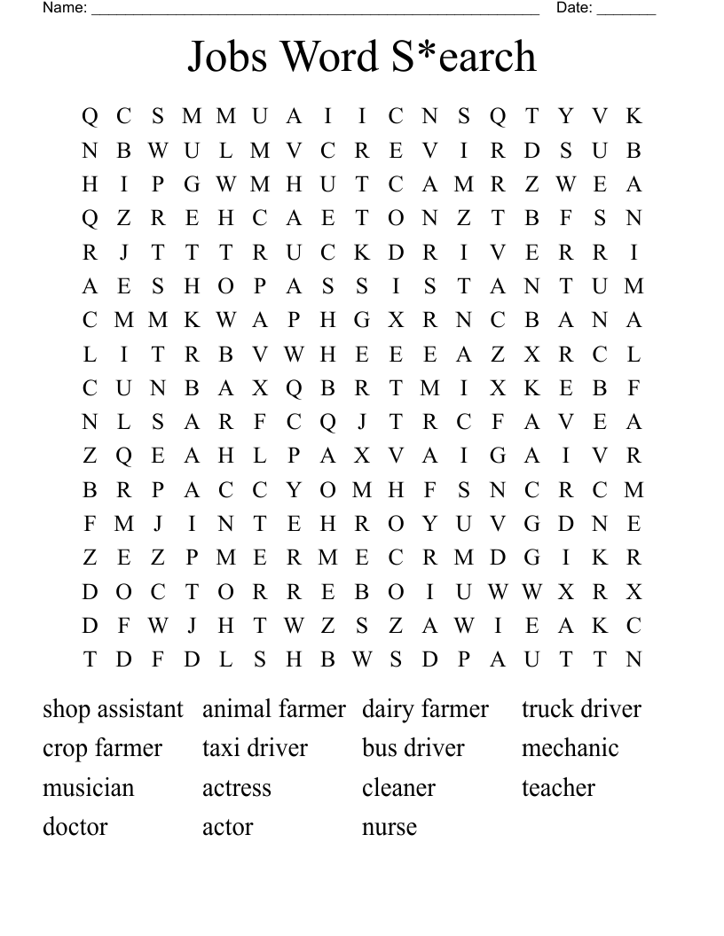 Jobs Word S*earch Word Search