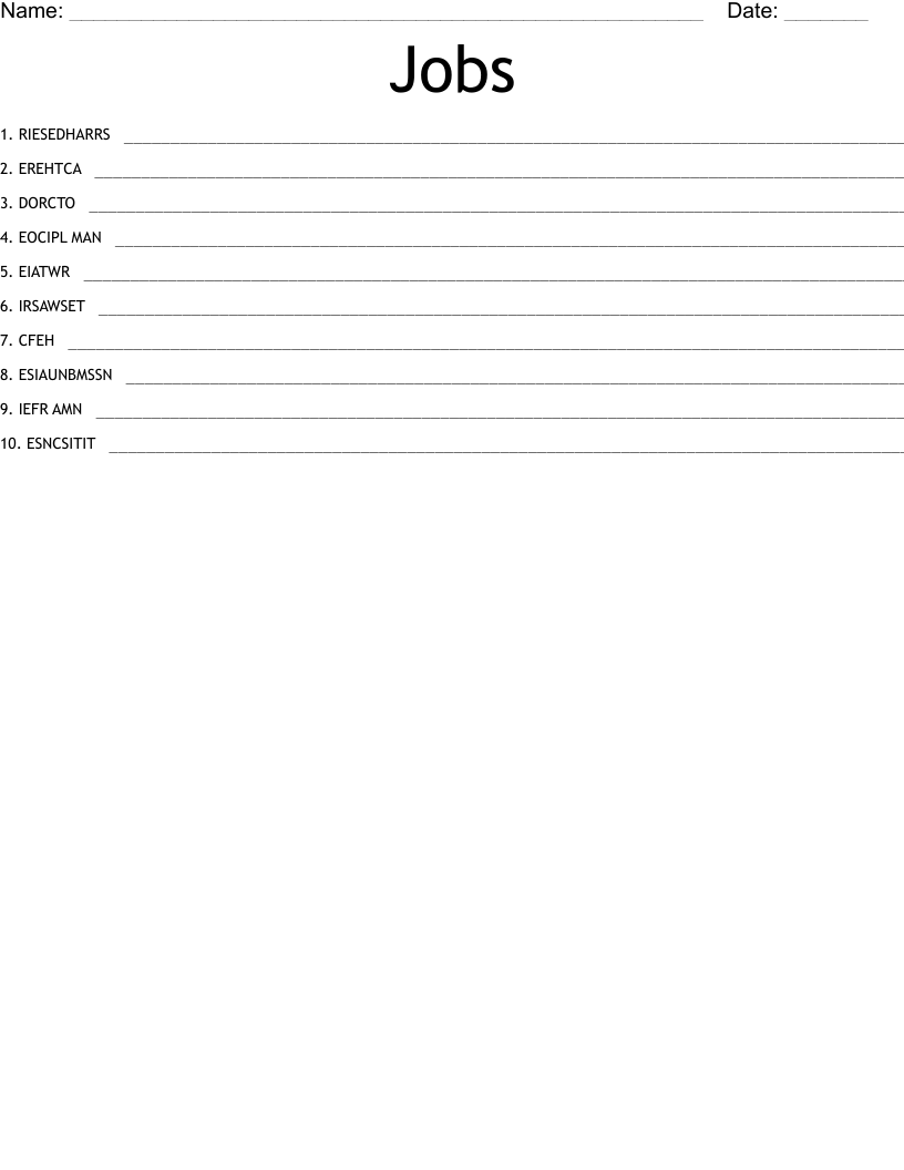 Jobs  Word Scramble