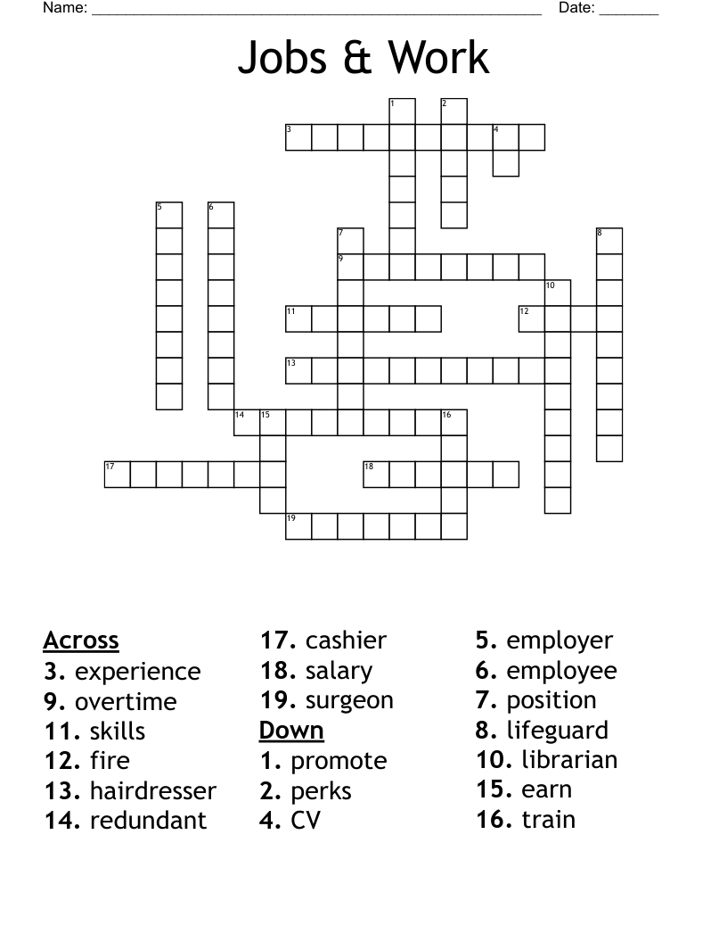 Jobs & Work Crossword
