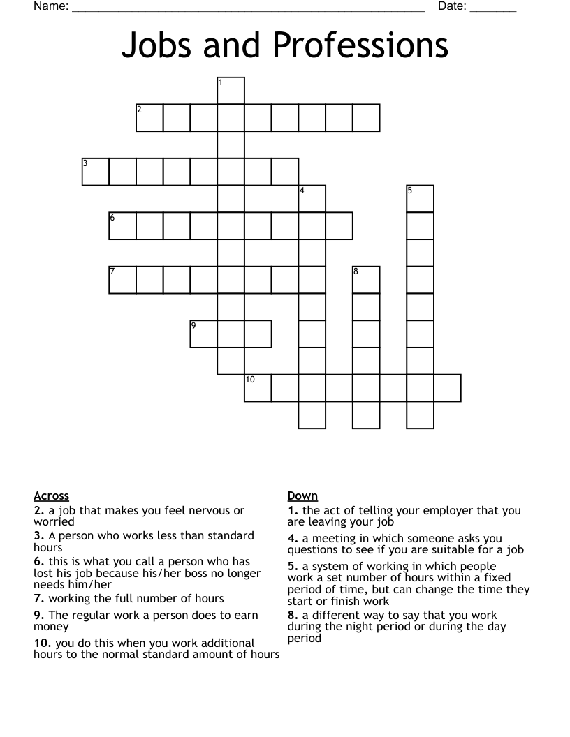 Jobs and Professions Crossword