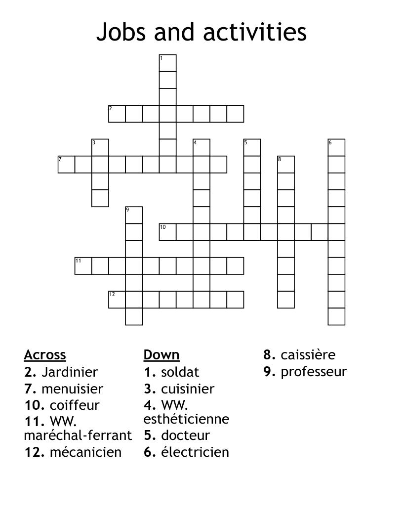 Jobs and activities Crossword