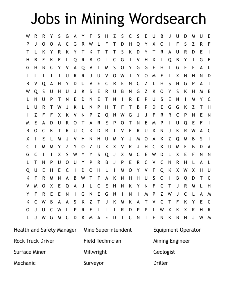 Jobs in Mining Wordsearch