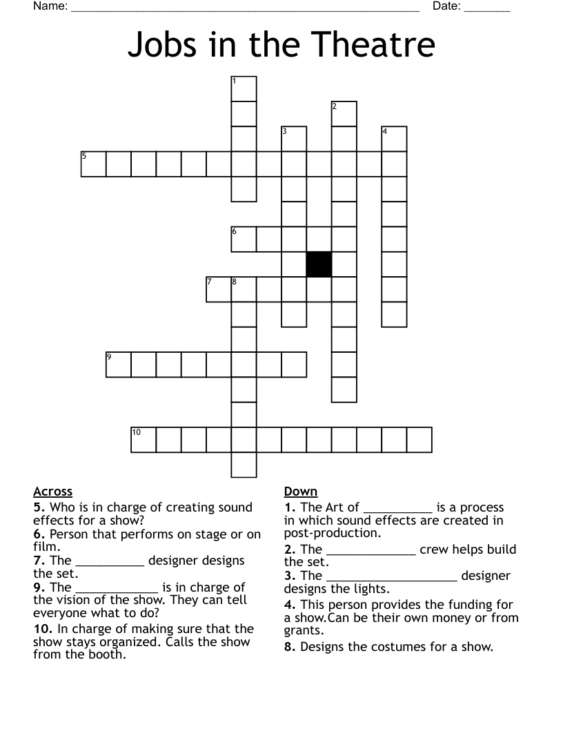 Jobs in the Theatre Crossword