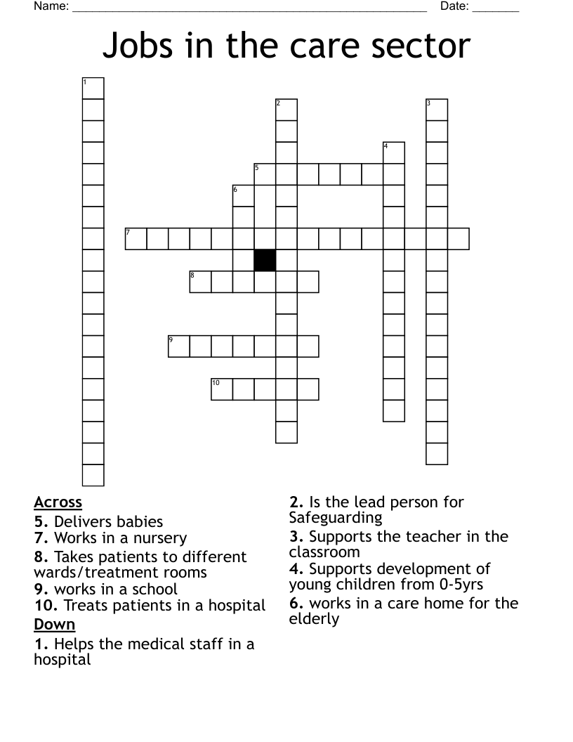 Jobs in the care sector Crossword