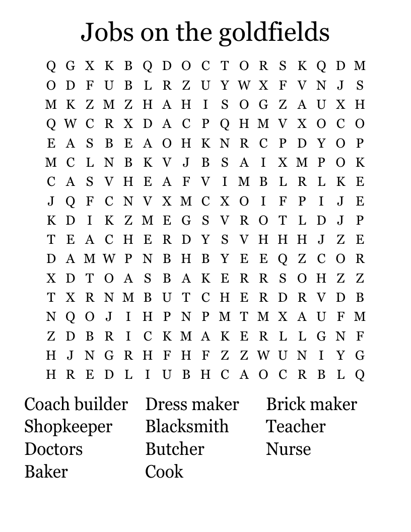 Jobs on the goldfields  Word Search
