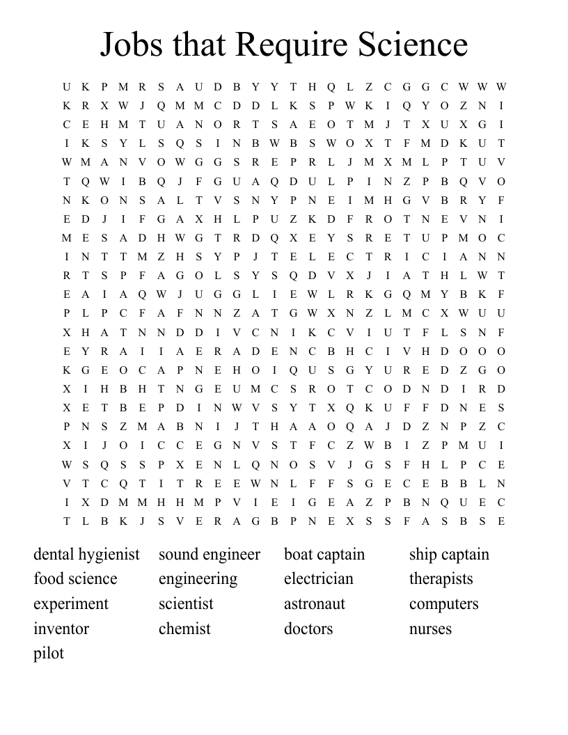 Jobs that Require Science Word Search