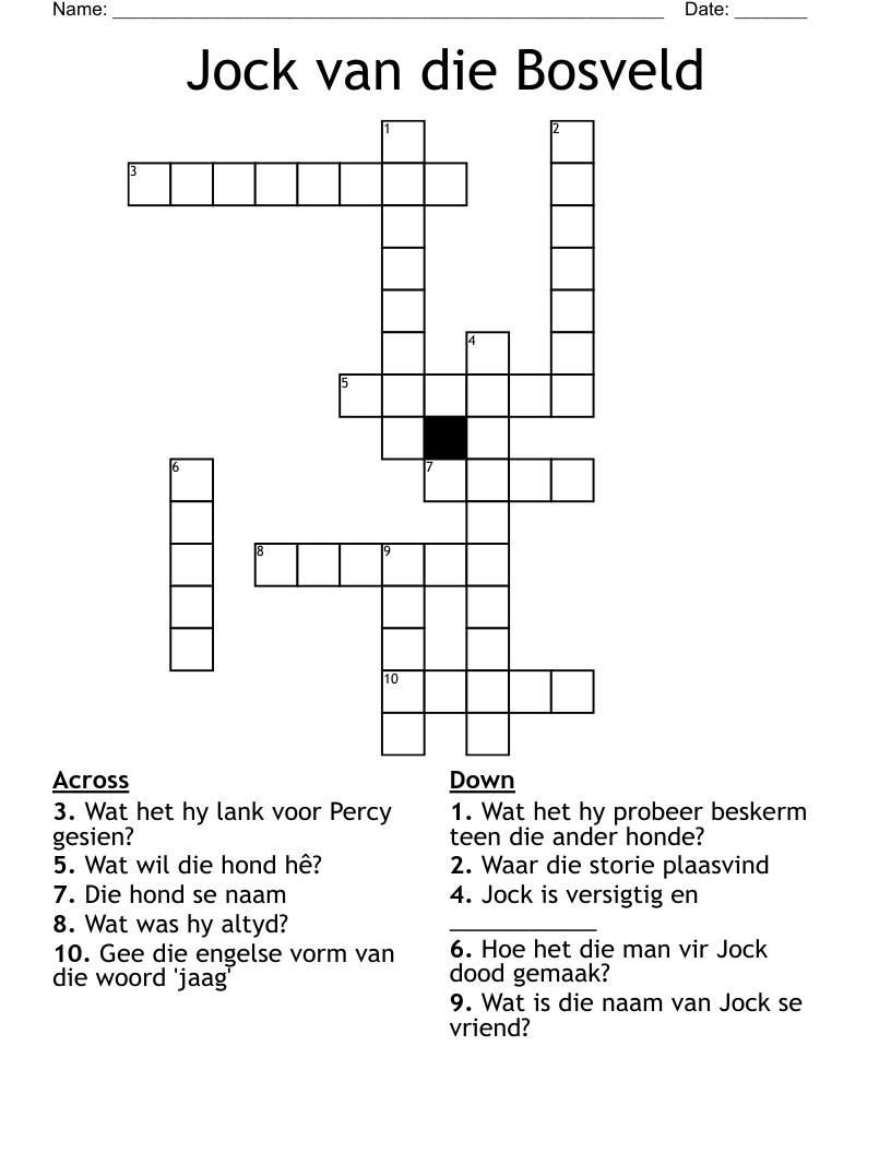 Jock van die Bosveld Crossword