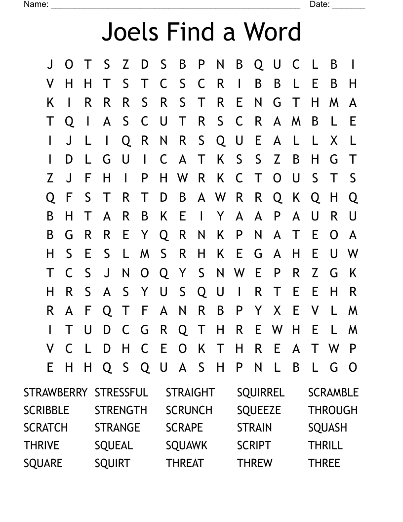 Joels Find a Word Word Search