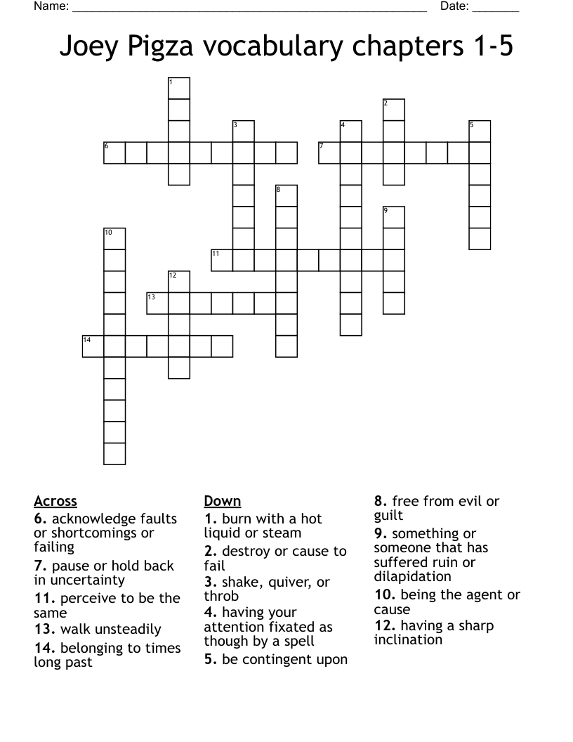 Joey Pigza vocabulary chapters 1-5 Crossword
