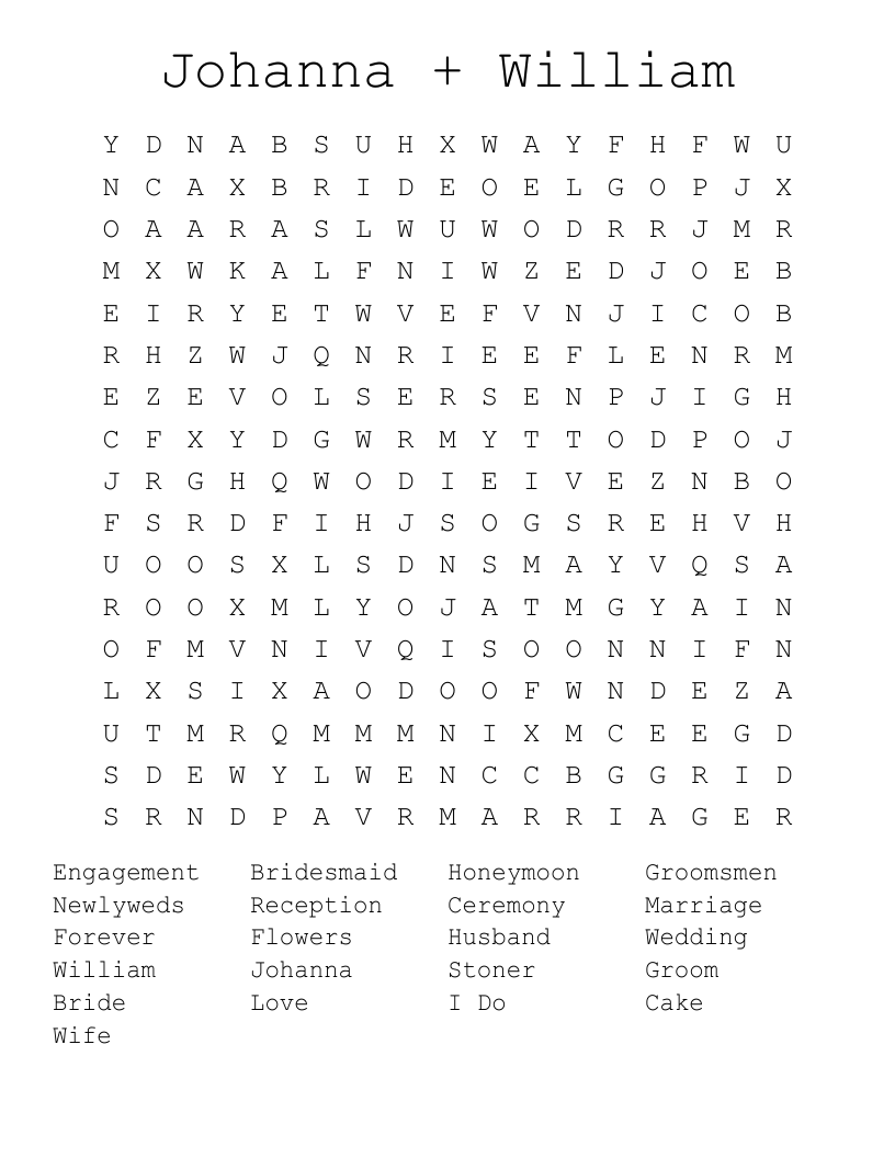 Johanna + William Word Search