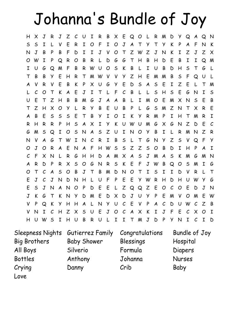 Johanna's Bundle of Joy Word Search