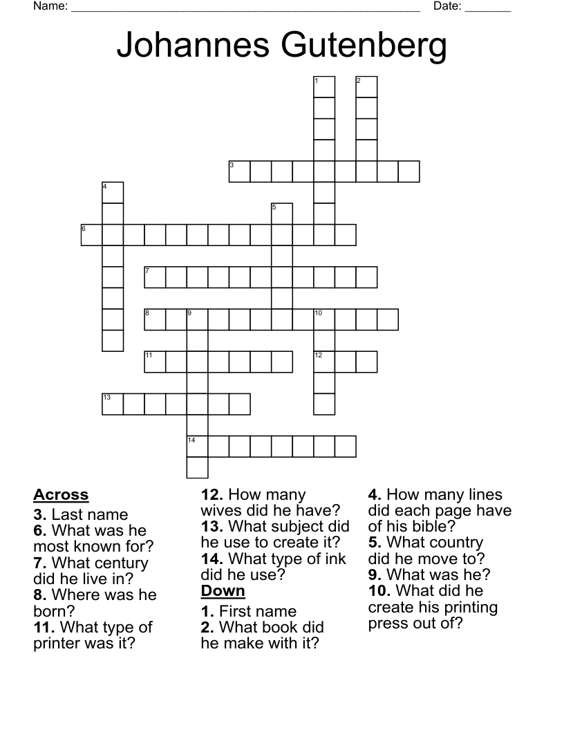 Johannes Gutenberg Crossword