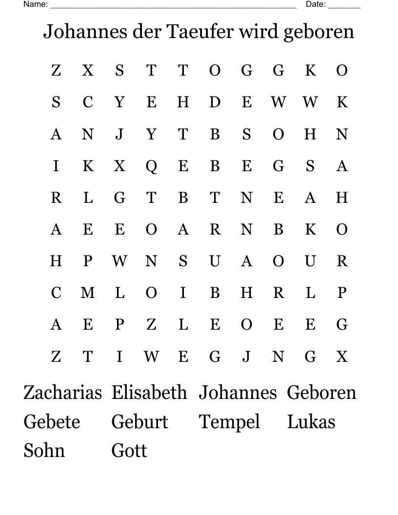 Johannes der Taeufer wird  geboren Word Search