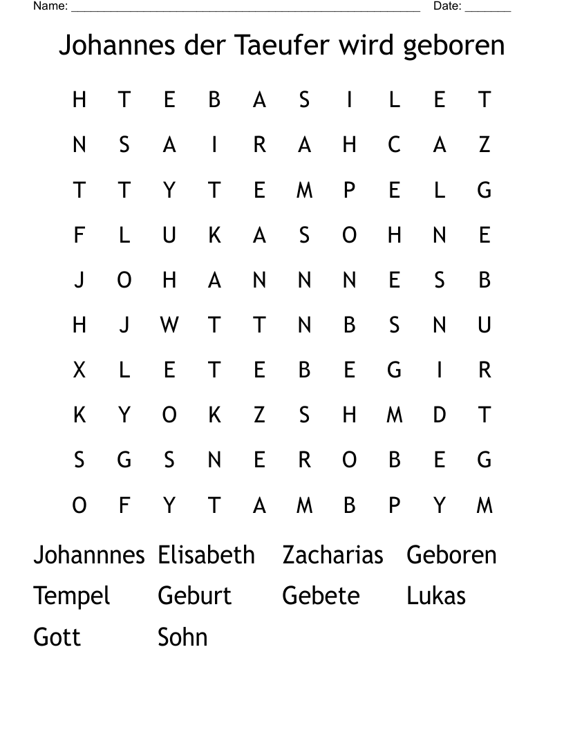 Johannes der Taeufer wird geboren Word Search