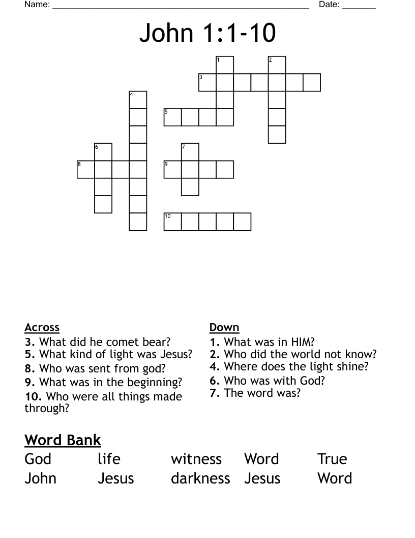 John 1:1-10 Crossword