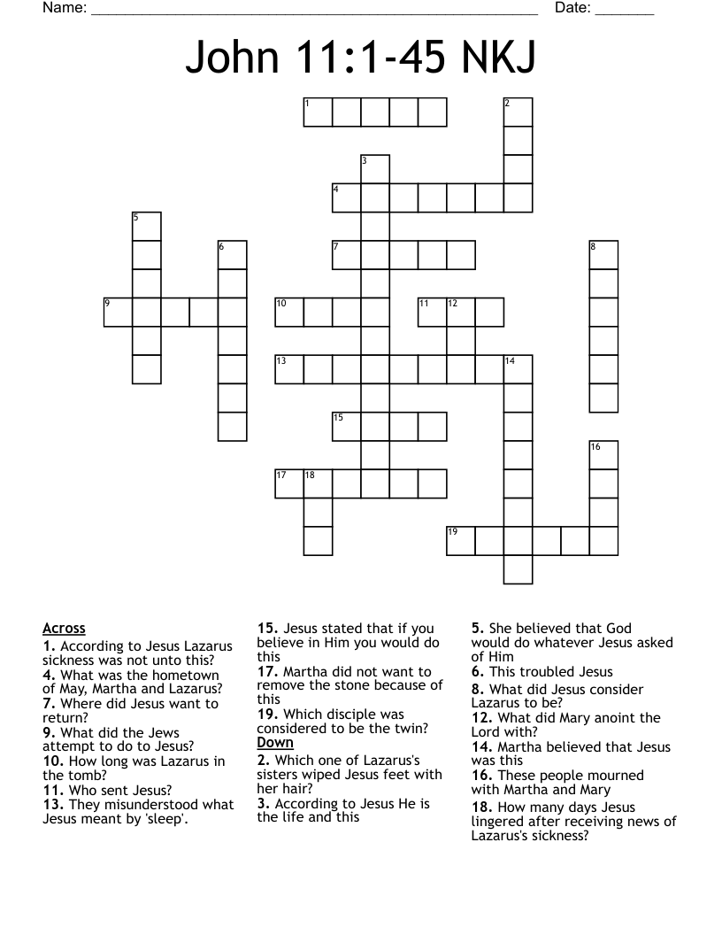 John 11:1-45 NKJ Crossword