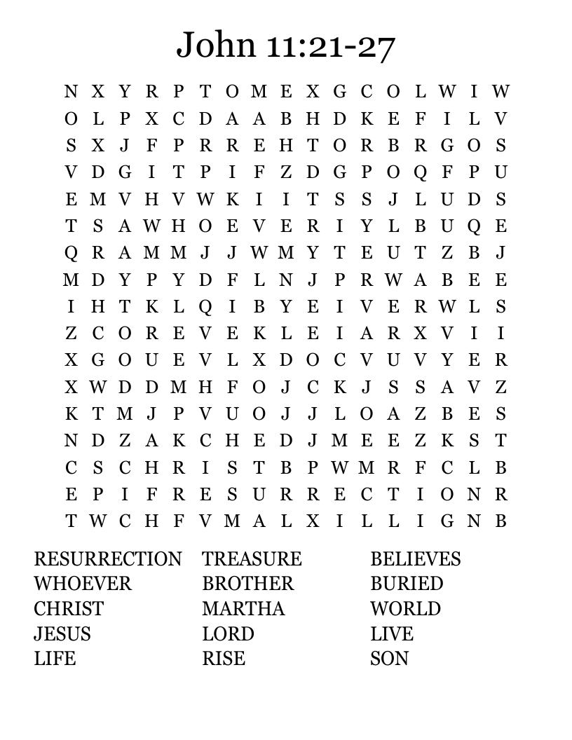 John 11:21-27 Word Search