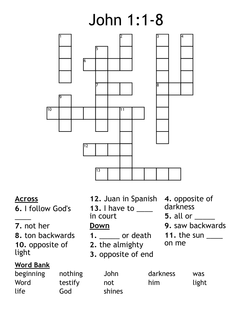 John 1:1-8 Crossword