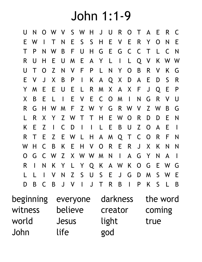 John 1:1-9 Word Search