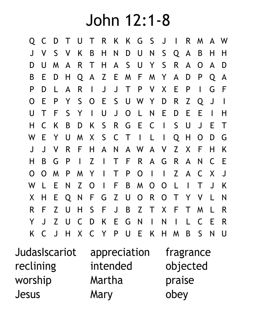 John 12:1-8 Word Search