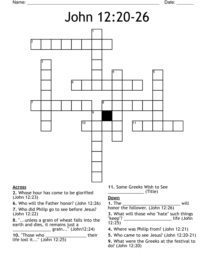 John 12:20-26 Crossword
