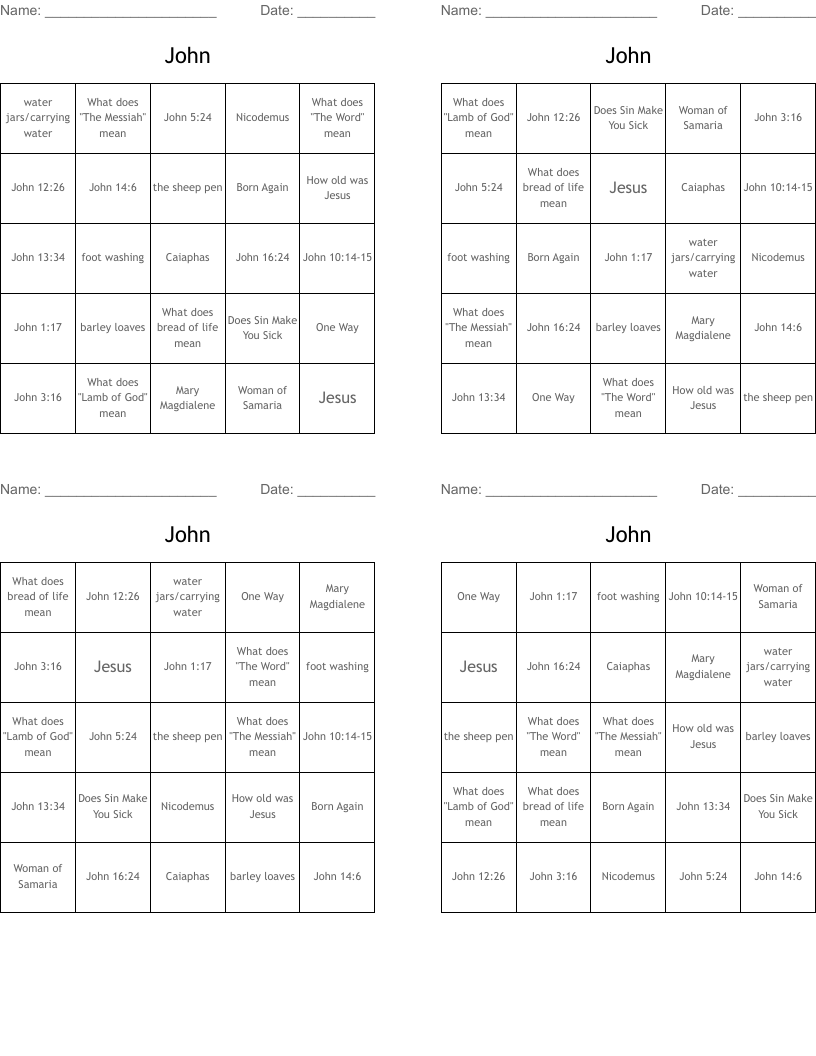 John Bingo Cards