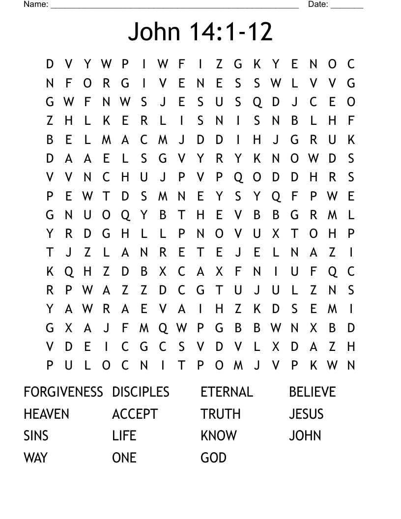 John 14:1-12 Word Search