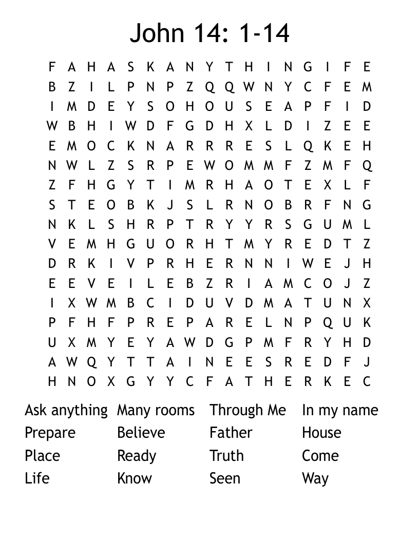 John 14: 1-14 Word Search