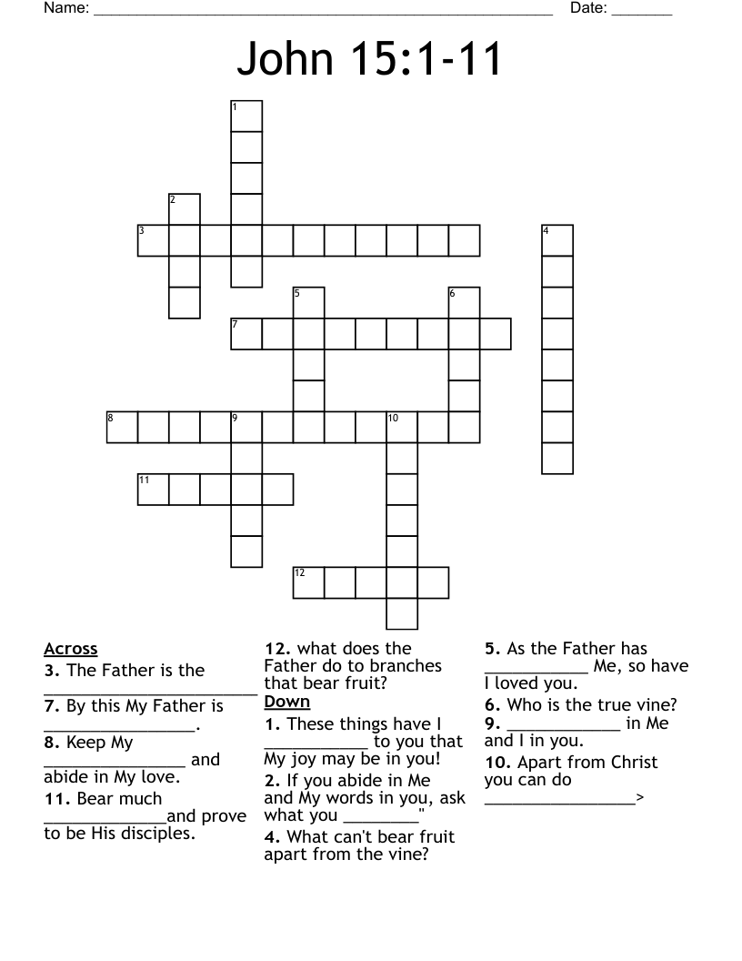 John 15:1-11 Crossword