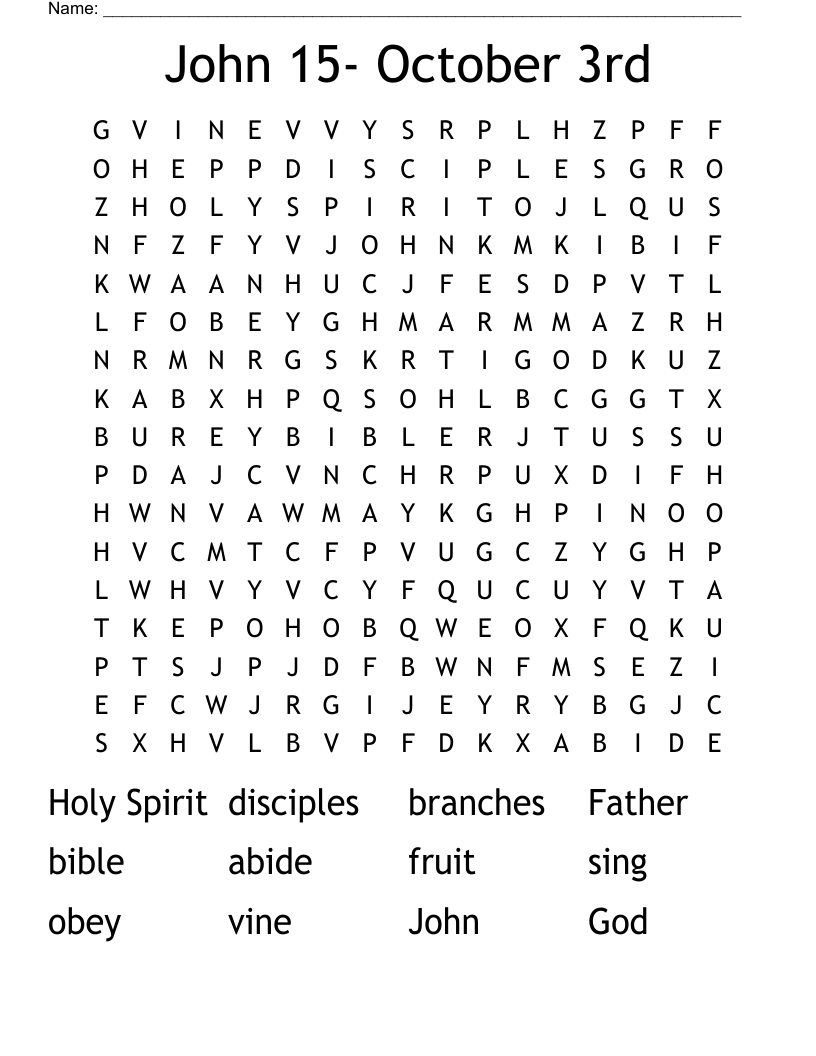 John 15- October 3rd Word Search