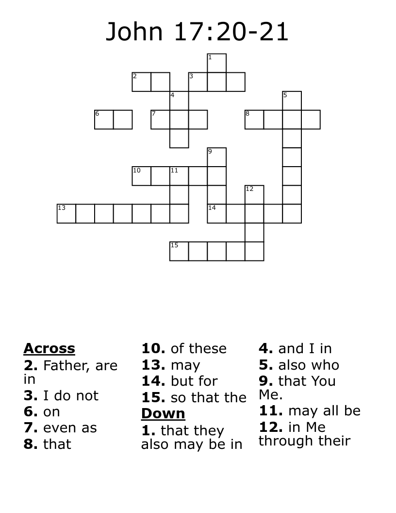 John 17:20-21 Crossword