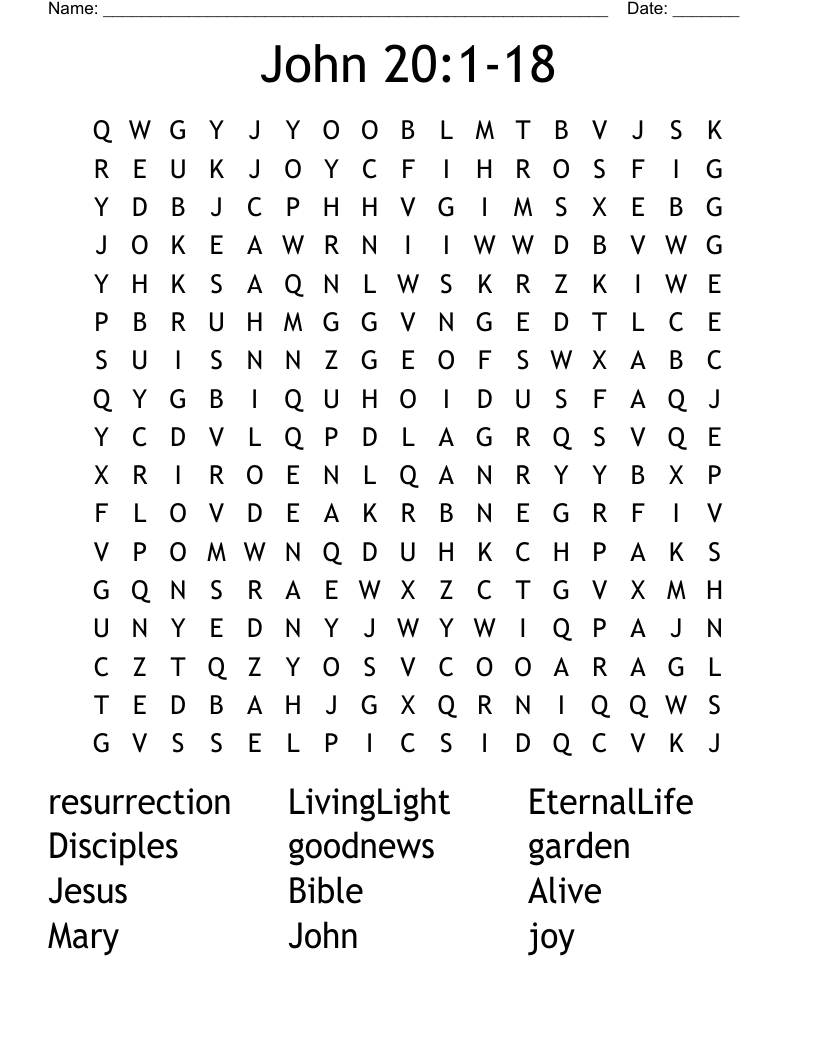 John 20:1-18 Word Search