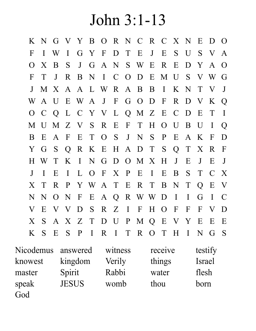 John 3:1-13 Word Search