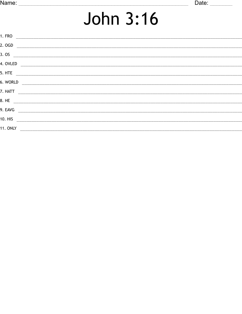 John 3:16 Word Scramble